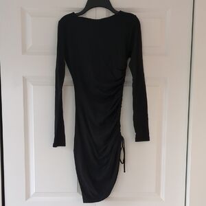 Long Sleeve Black Ruched Side Dress